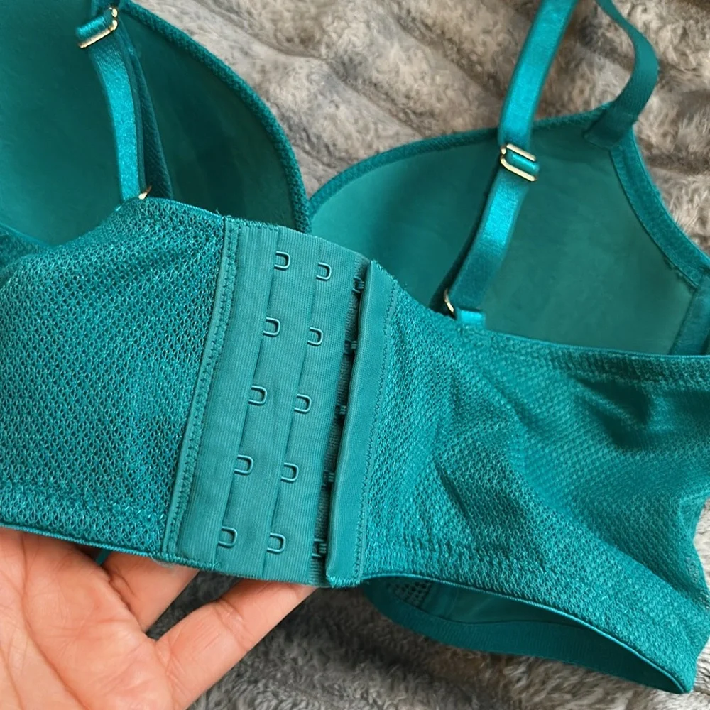 Teal Lace Women's Demi Coverage Long Line Bra New Size 36B - Picture 4 of 7